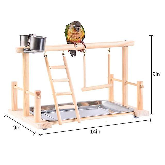 Pet Bird Toy Activity Center Birdcage Stands With Bird Perch Ladder Hammock Feeder Playground For Parrot Wooden Platform Pet Toy