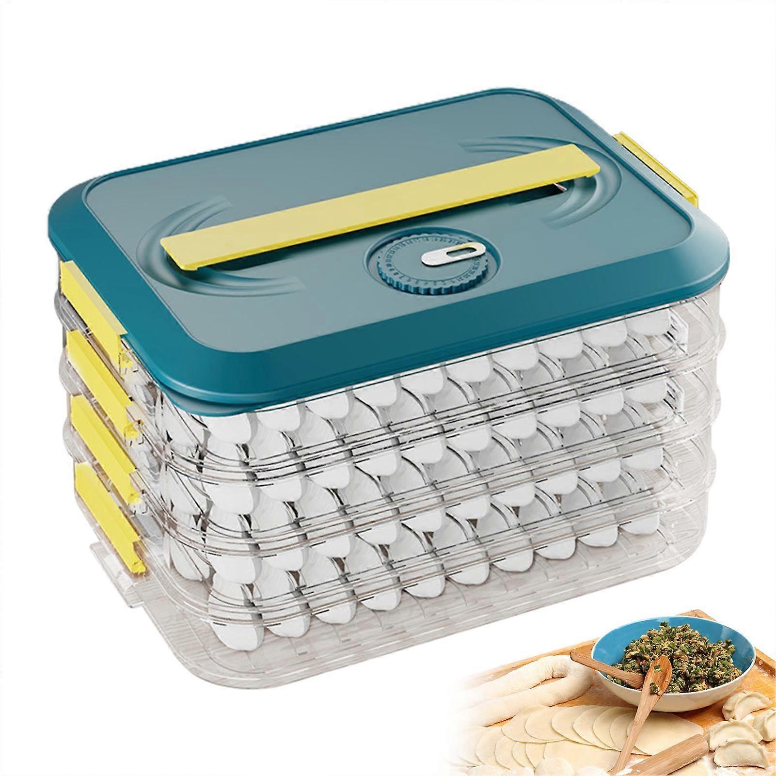 Ravioli Box Storage Box for Ravioli 4Layer Food Storage Container with Lid Fridge Organizer with Timer, Blue