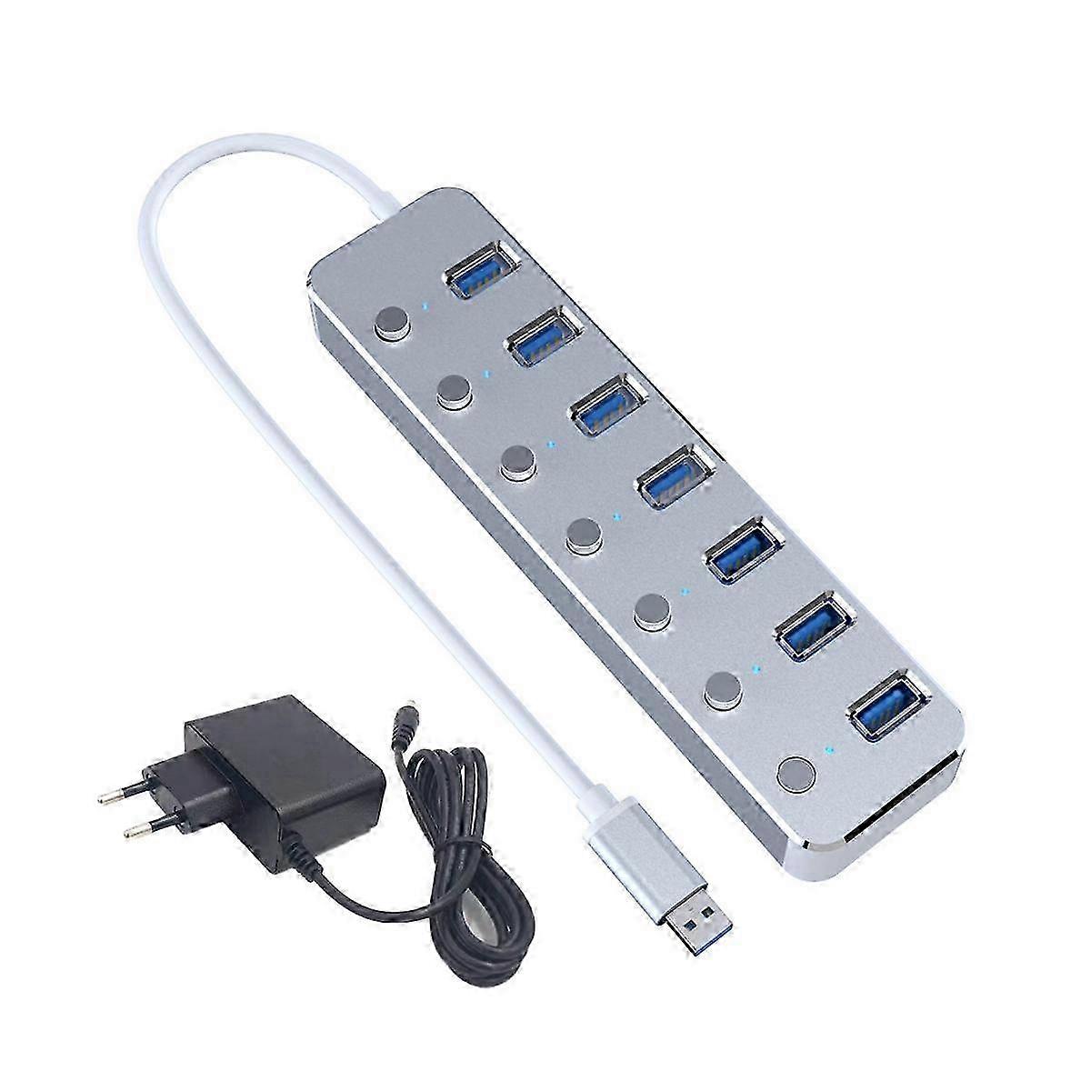 7-Port Aluminum Alloy USB 3.0 Multi-Port Power Adapter Hub