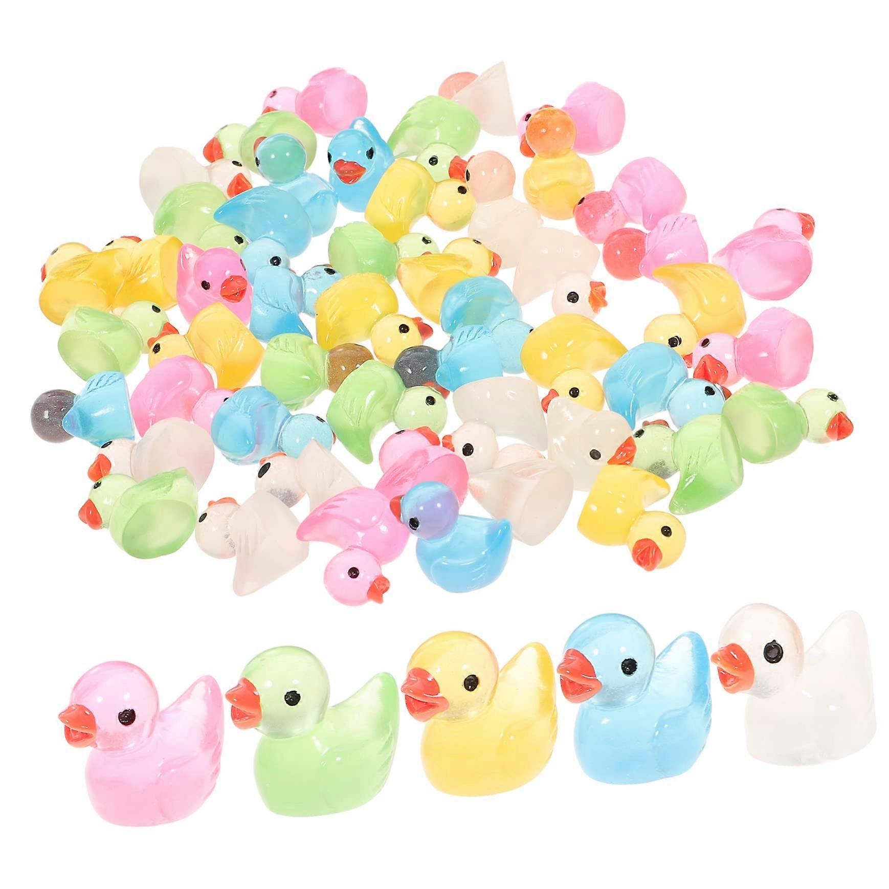 Mini Luminous Duck Figures Handmade Resin Miniature Decorations for Moss Landscapes and Tiny Houses Transparent Fluorescent