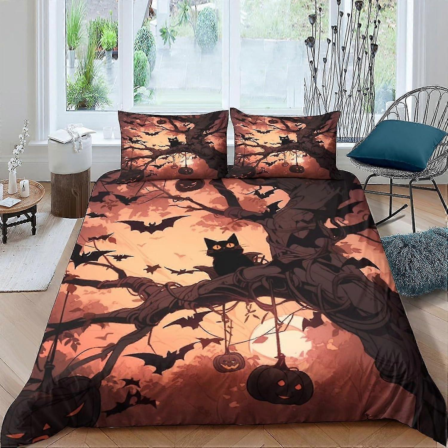 3D Halloween Comforter Cover Set, Pumpkin Duvet Cover Bedding Set with Pillow Shams, Microfiber Bed Cover, Zipper, 3 Pcs Set, Double