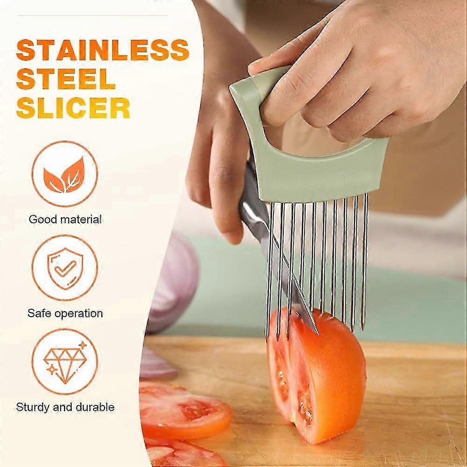 Onion Slicer Holder, Stainless Steel Onion Holder for Slicing, Improved Onion Holder, Vegetable Cutter, Food Slicer Assistant, Cutting Tool for Meat V
