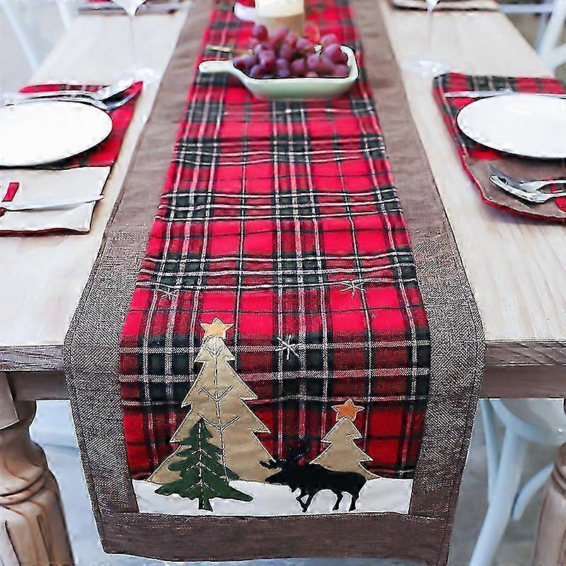 Christmas Table Runner, 72 Inch Christmas Tablecloth Cotton Linen Tabletop Series Plaid Christmas Flag Classic Table Mat for Decoration