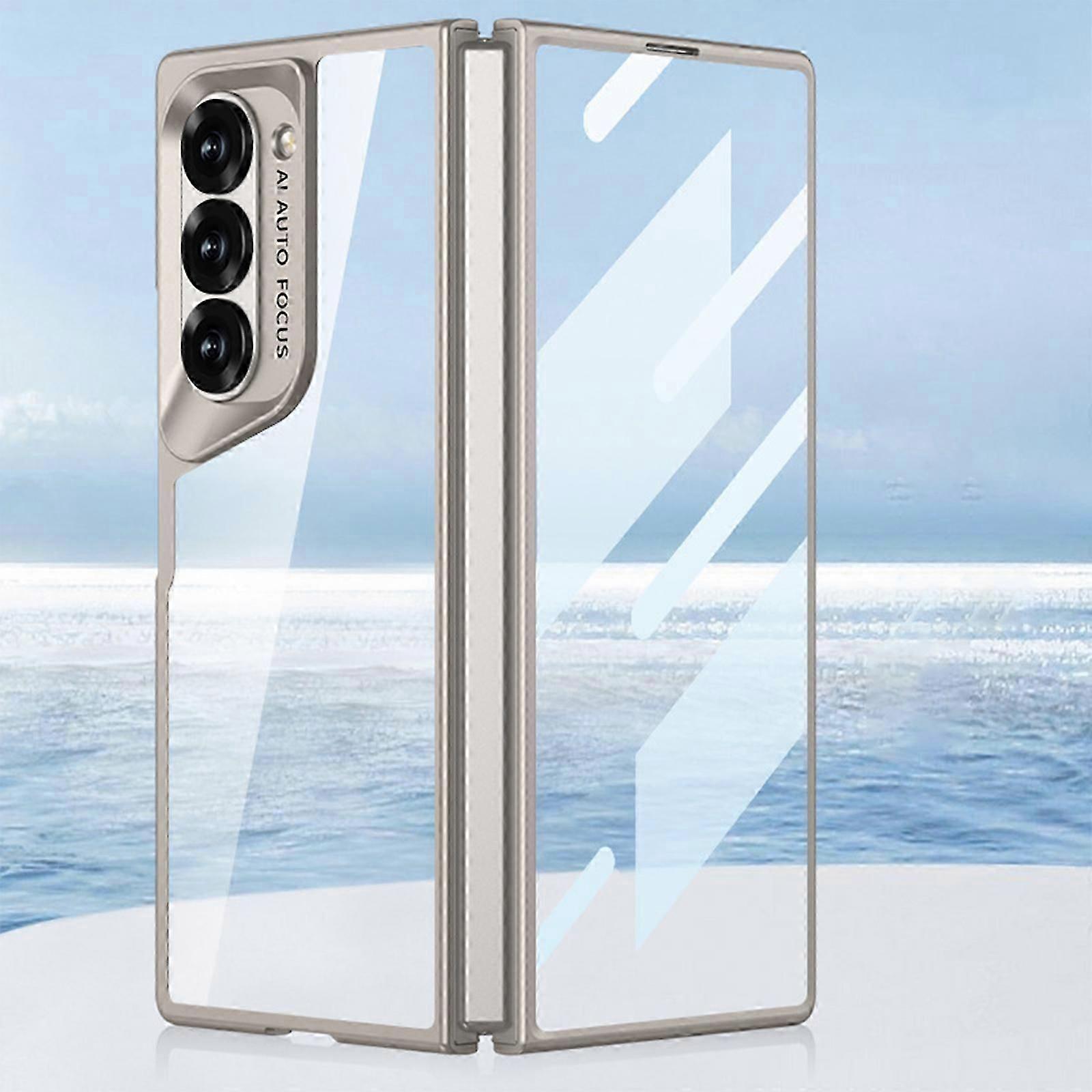 For Samsung Galaxy Z Fold 6 Case Transparent with Flip Front Screen Protector and Full Hinge, Shockproof Clear Mirror Case for Galaxy Z Fold 6
