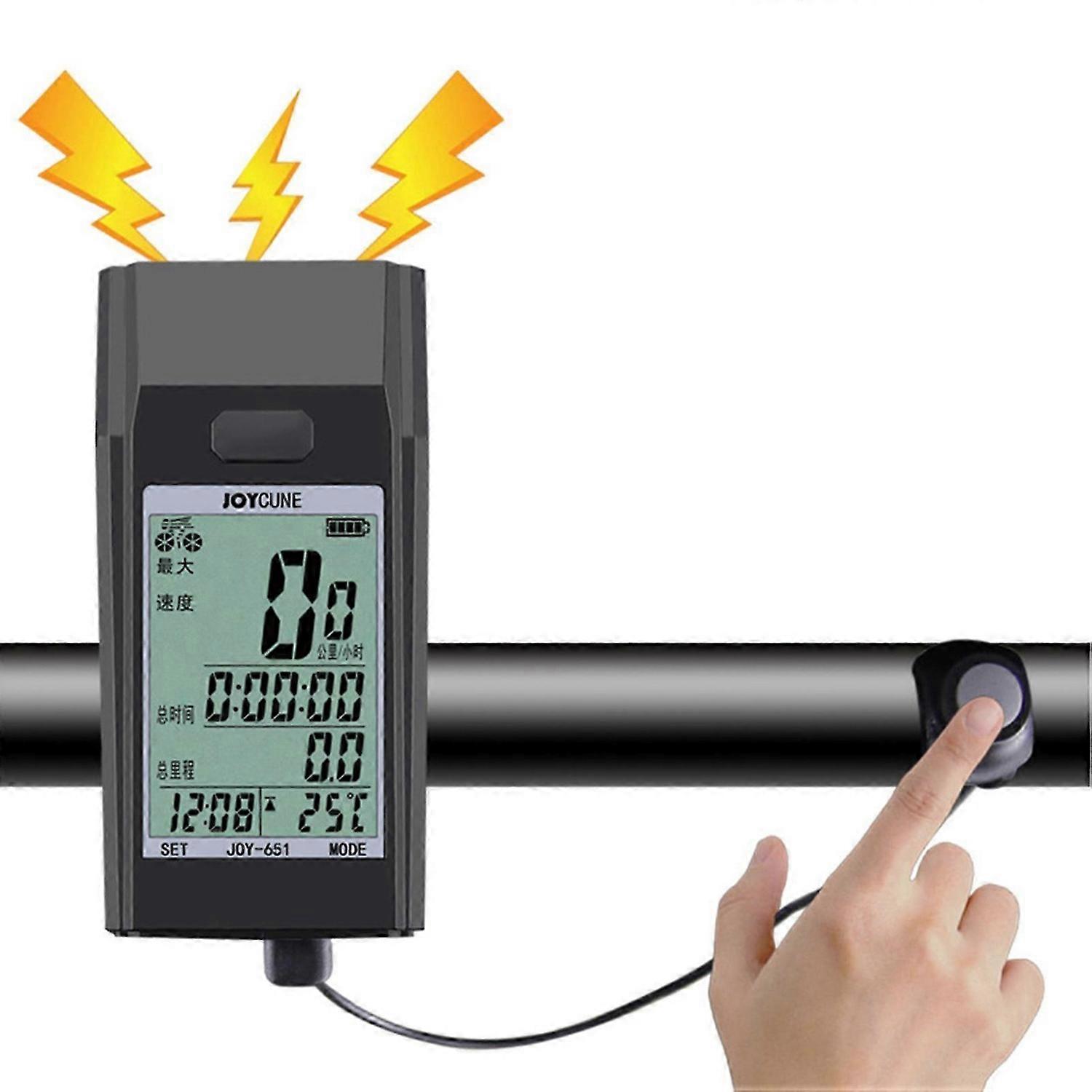 Wireless Bike Computer with LED Bicycle Front Light Horn Bicycle Speedometer