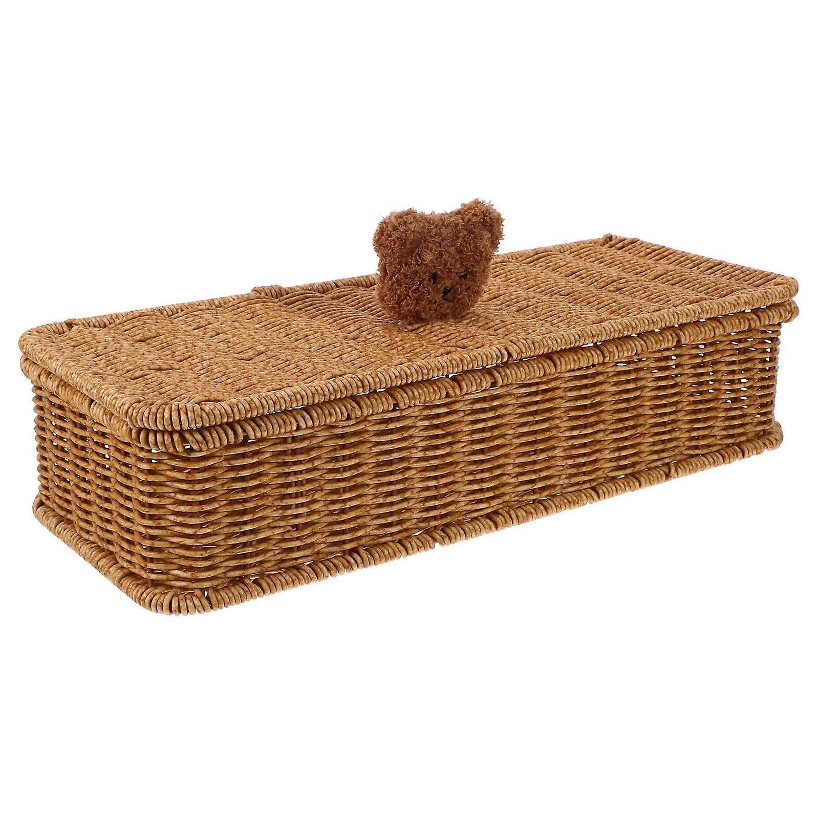 Pretty Storage Boxes Woven Basket Rustic Style Plush Topper Handle Sundries Container 1Set