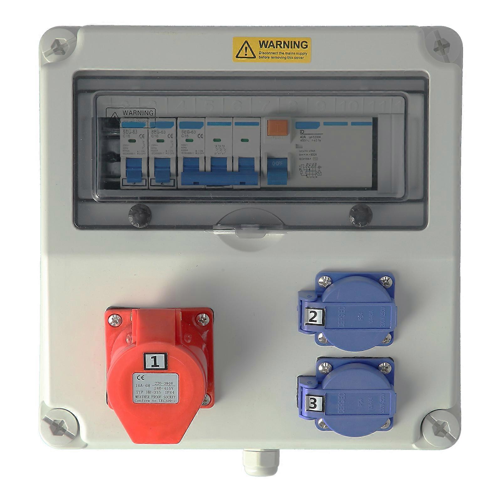 Industrial Socket Box Waterproof WallMounted C16 with Circuit Breaker for Power Distribution