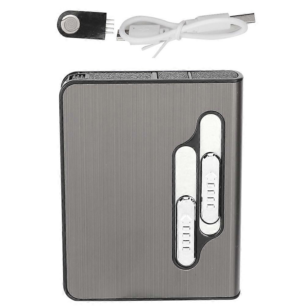 Fashionable 20Pcs Cigarettes Holder Automatic Cigarette Box Case Lighter USB Charging (Black)