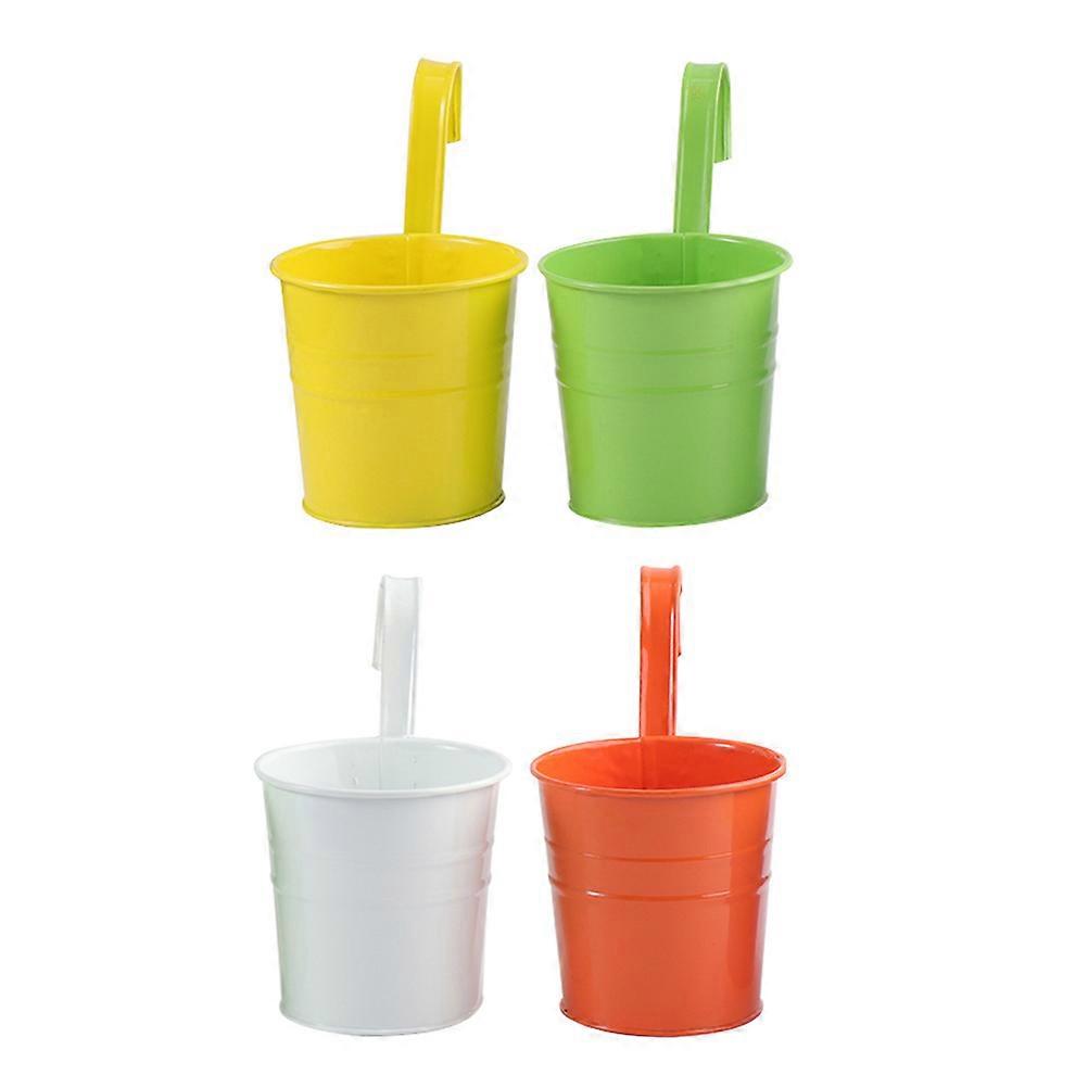 Iron Hanging Flower Pot with Drainage Holes for Balcony Decorative Use 4 Pieces
