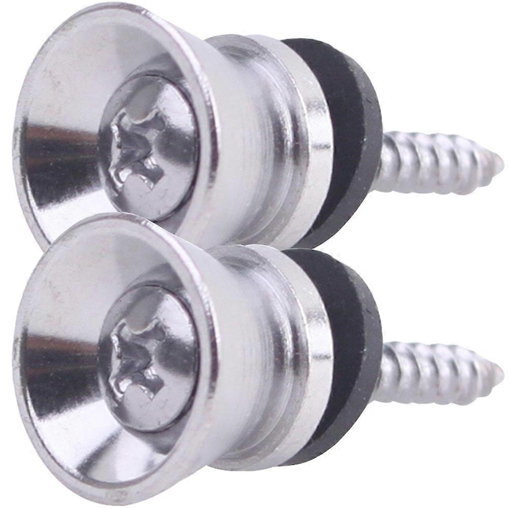 Guitar Strap Lock Buttons Metal End Pins for Instrument 2Pcs Silver