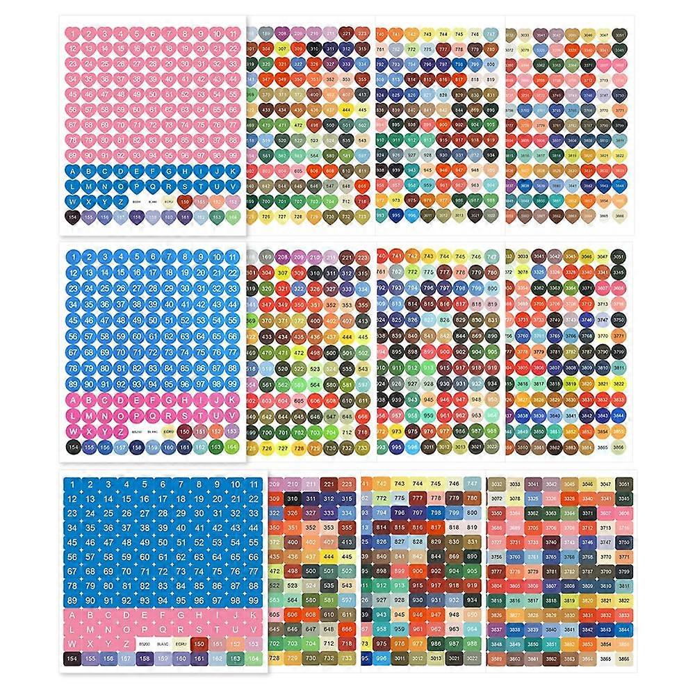 Diamond Painting Stickers 12 Pack, Small Number Stickers for Storage Boxes, Colorful Self-Adhesive Labels for Organization