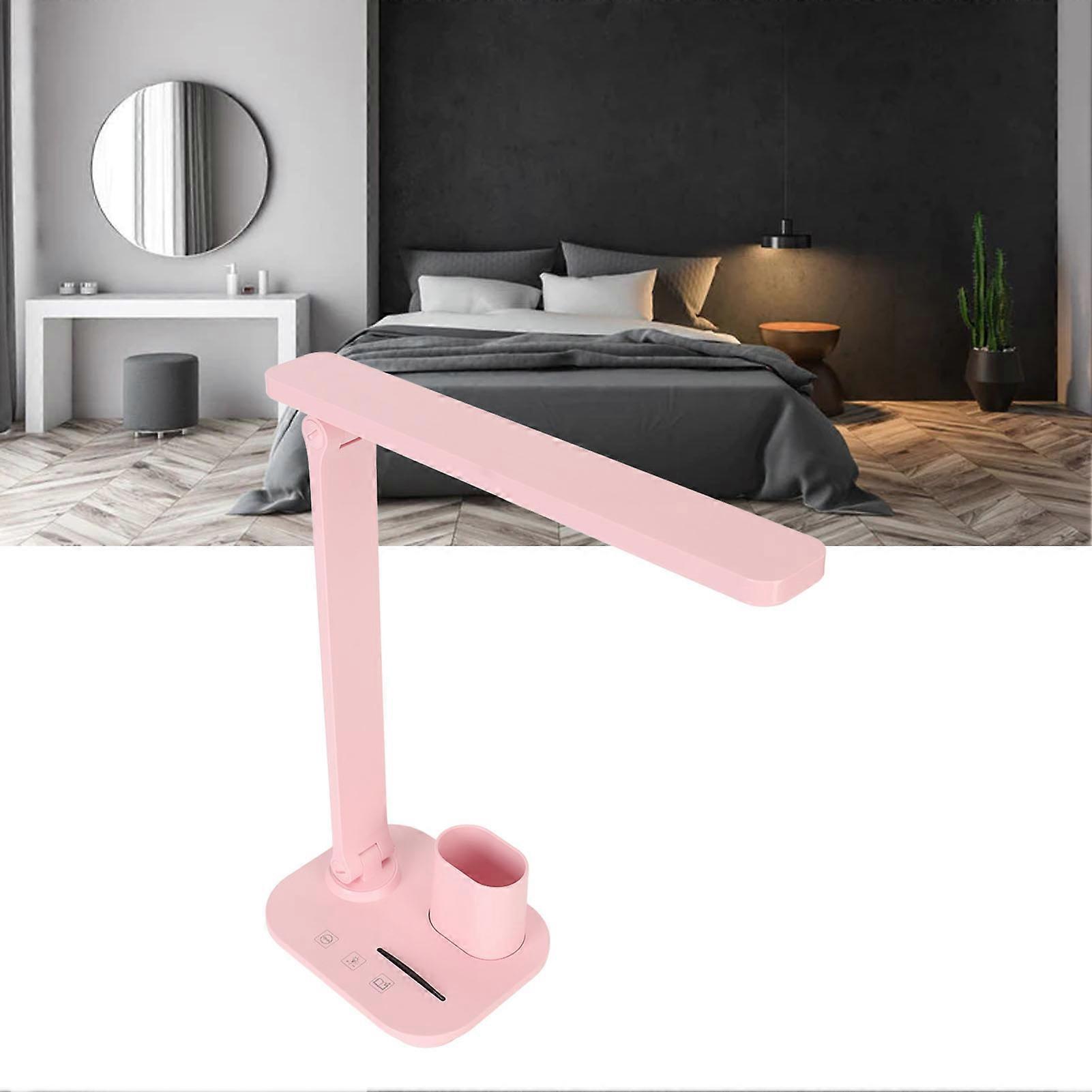 LED Desk Lamp 3 Colors Stepless Dimming Touch Control Eye Protection LED Reading Light with USB Output Pink 