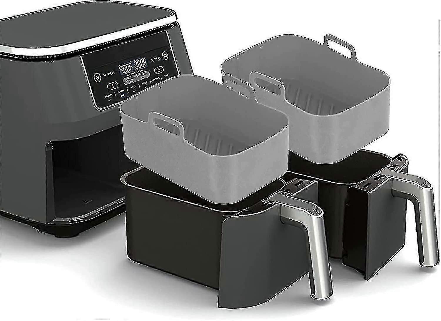 2 قطعة وعاء سيليكون لمقلاة النينجا الهوائية المزدوجة ، بطانات مقلاة الهواء المصنوعة من السيليكون مقلاة هوائية مزدوجة سلة مقلاة الهواء المصنوعة من السيليكون ، ملحقات رف المقلاة الهوائية للهواء