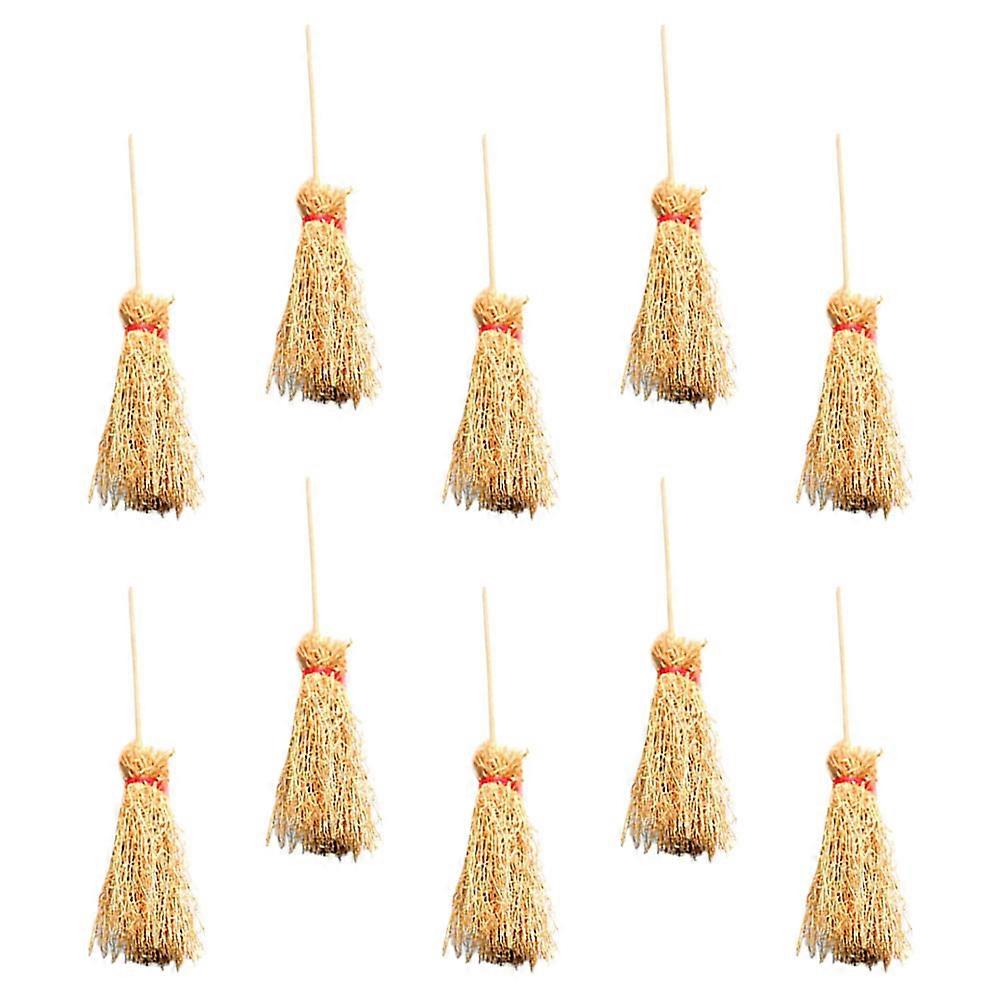 Khaki Miniature Broom Set for Doll House Decoration Made of Synthetic Material 10 Pieces
