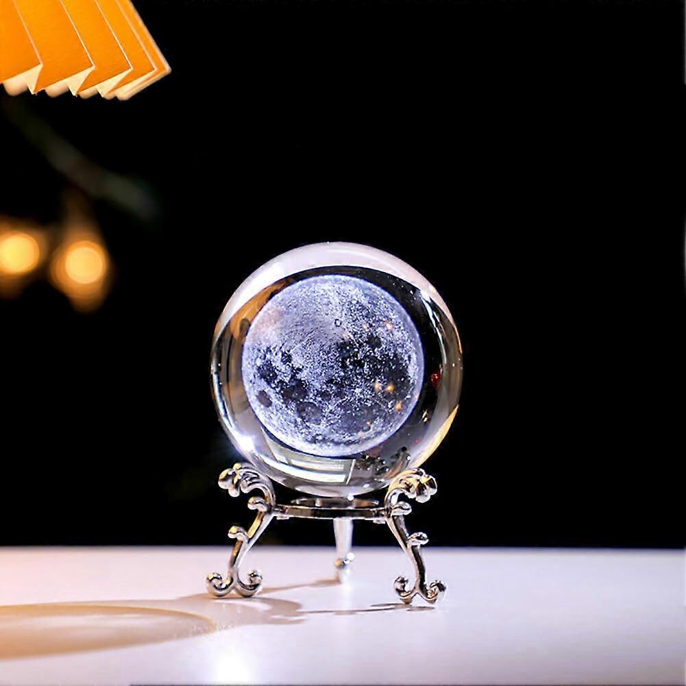 3D Crystal Ball Paperweight with Metal Base, 6cm Clear Glass Decorative Sphere for Home Office Decor and Gifts