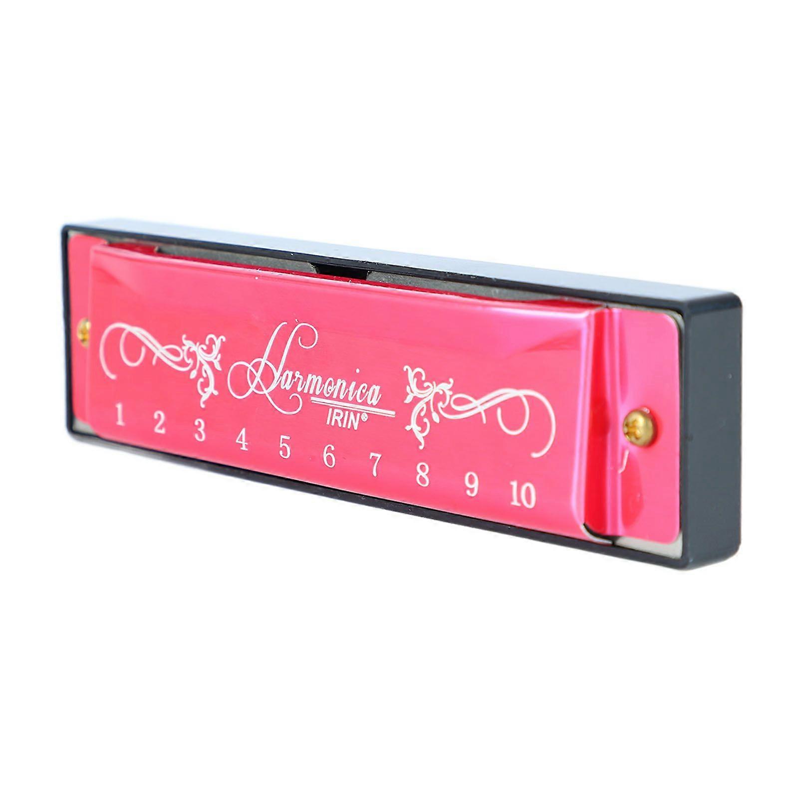 Harmonica 10 Hole 20 Tune C Key Professional Standard Mouth Organ with Case for Kid Beginner Rose Red