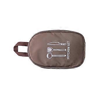 Large Opening Kitchenware Storage Bag With Multiple Pockets For Forks Spoons Outdoor Cooking Gear  Khaki