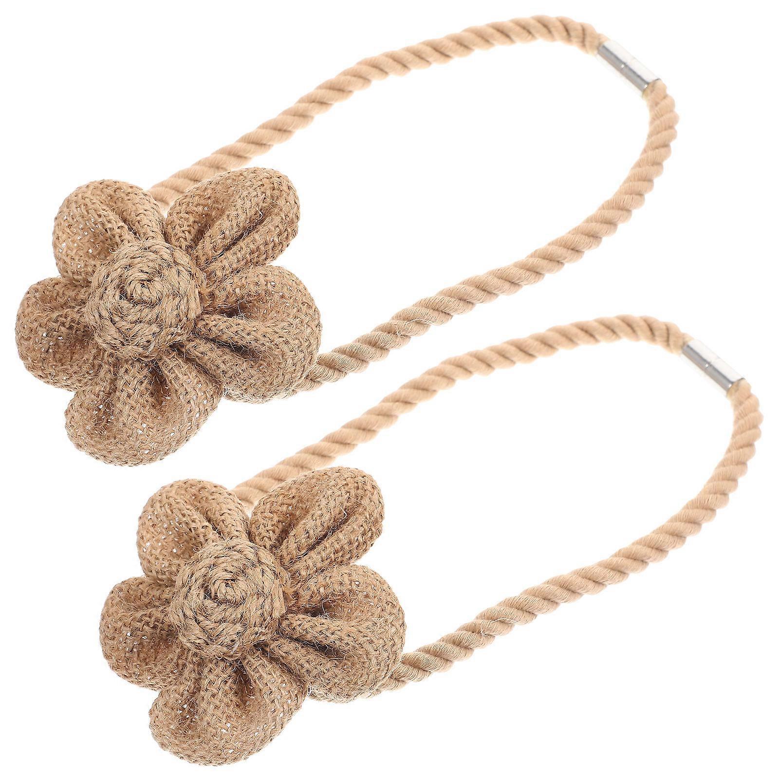 Curtain Tie Backs with Magnets for Home Coffee Color Cotton and Linen 2 Pieces 3.5 Inches