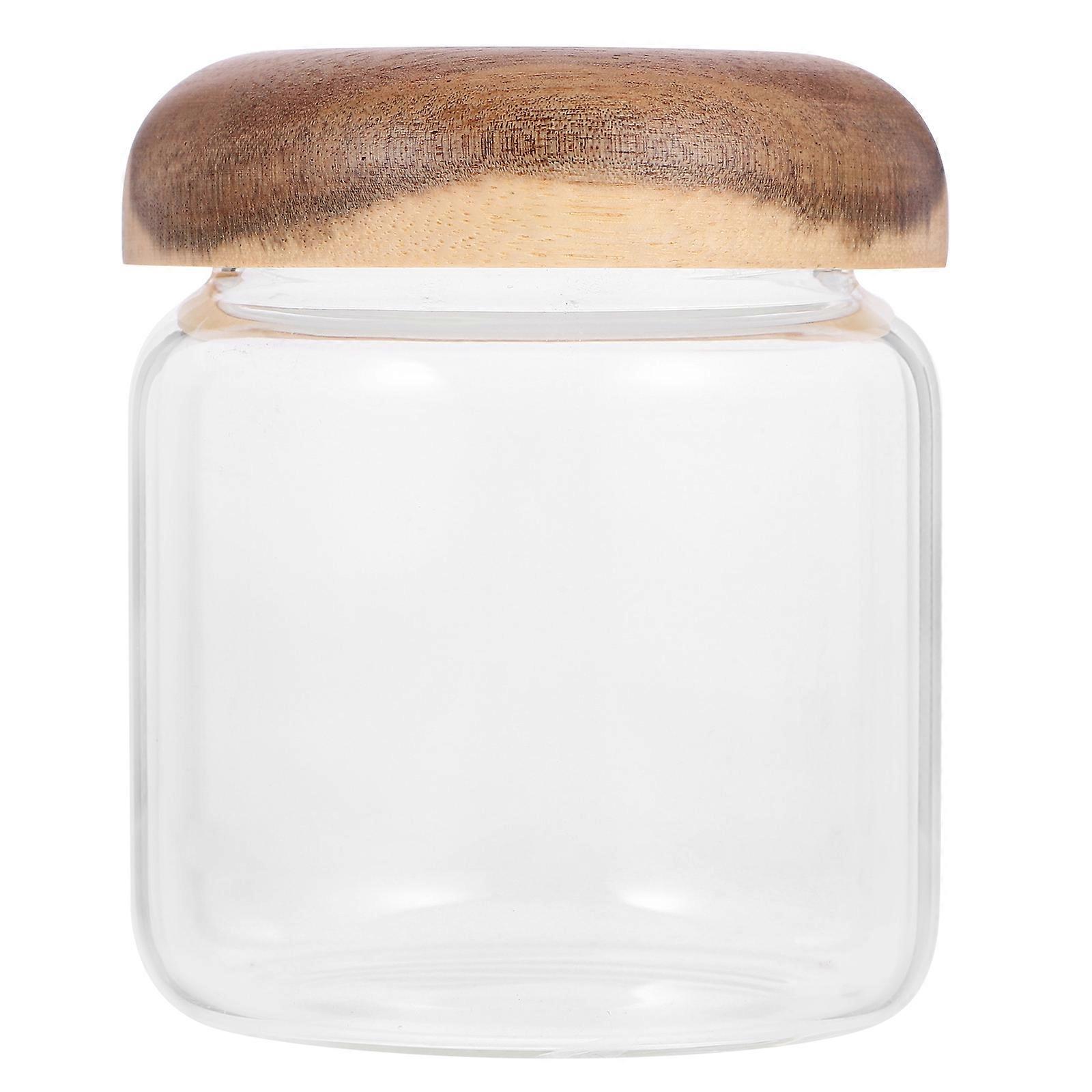 Glass Canister with Wood Lid for Home Airtight Food Storage Container 380ml
