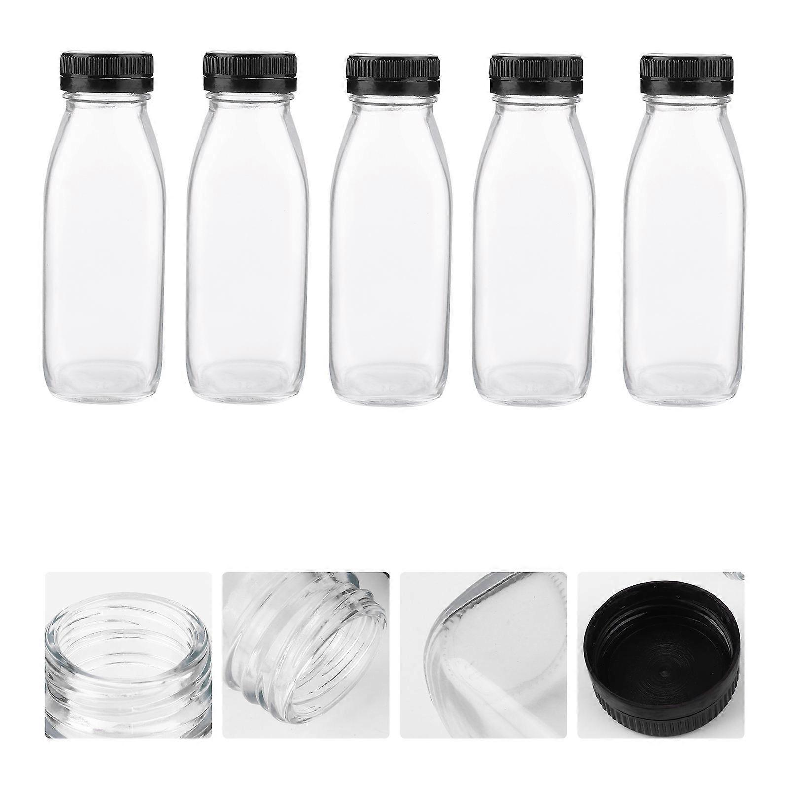 5pcs Transparent Glass Bottles Reusable Beverage Containers for Milk Juice Smoothies and Yogurt Storage