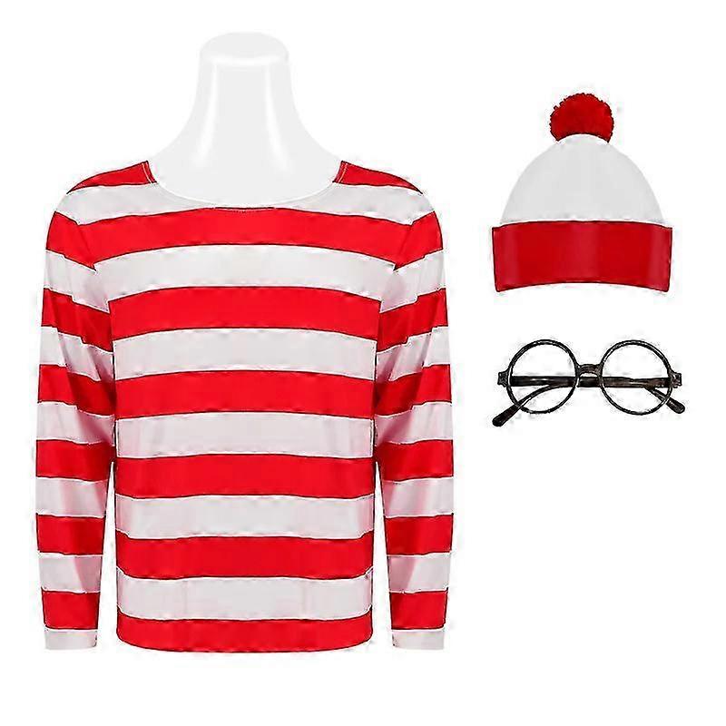 Hol lehet megvásárolni Wally Cosplay jelmez - piros-fehér csíkos ing, szemüveg és kalap felnőtteknek - karácsonyi outfit