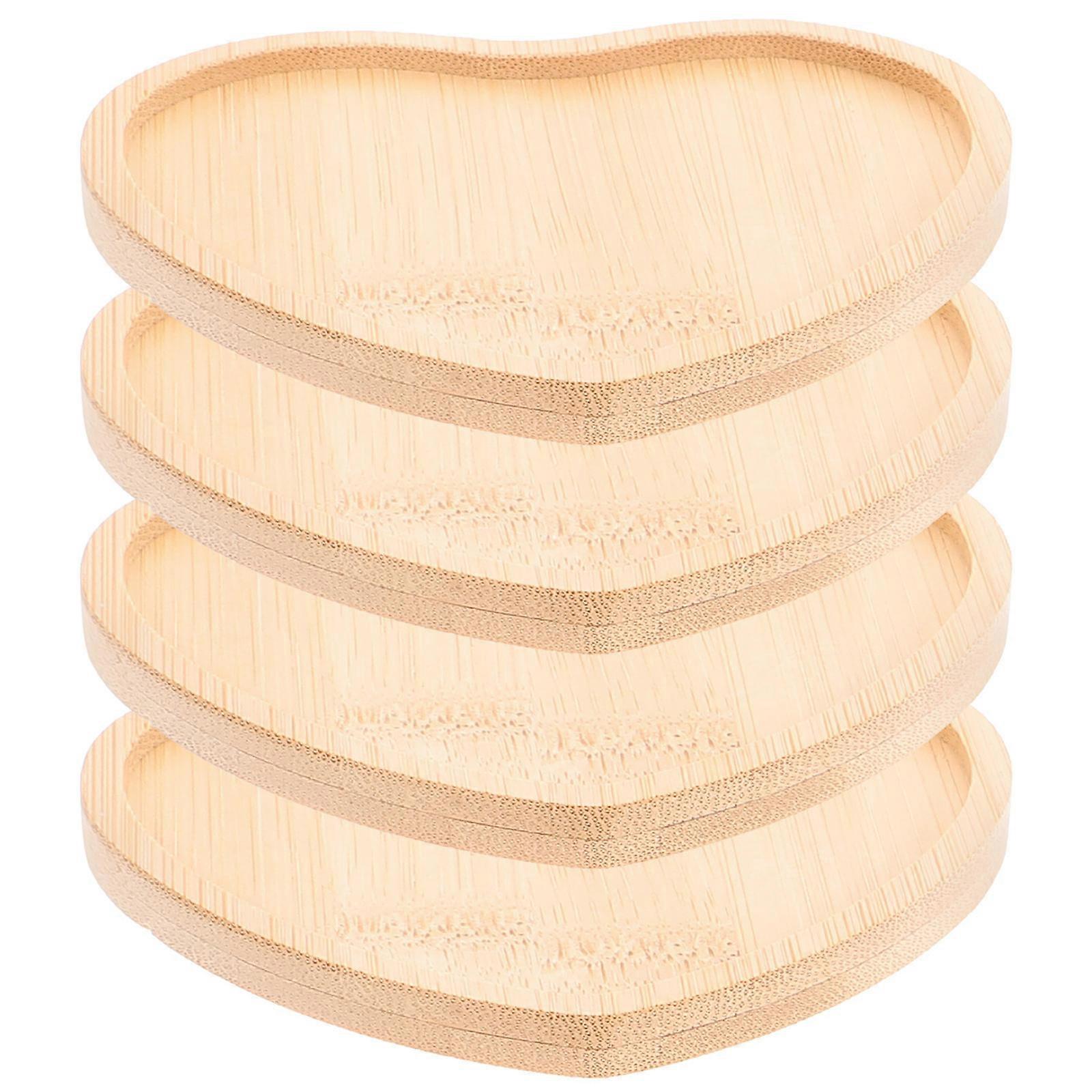 Rustic Style Wood Coasters Home Decor Heart Shape Coasters Protect Furniture 4pcs 11.00X9.50X1.00CM Khaki