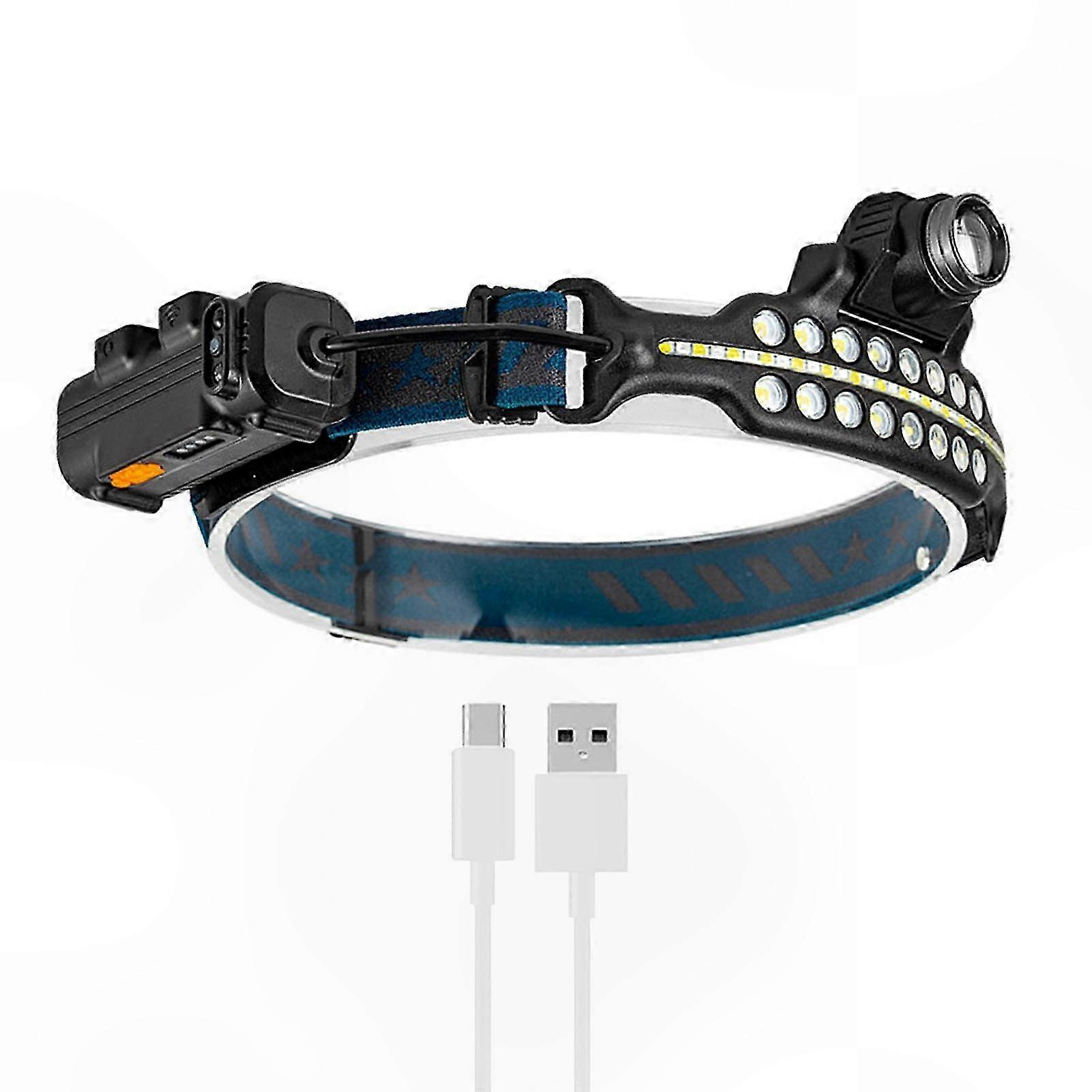 LED Headlamp 6 Modes Inductive Headlight Type-C Rechargeable IPX4 Waterproof for Head Torch Motion Fishing Sensor for He