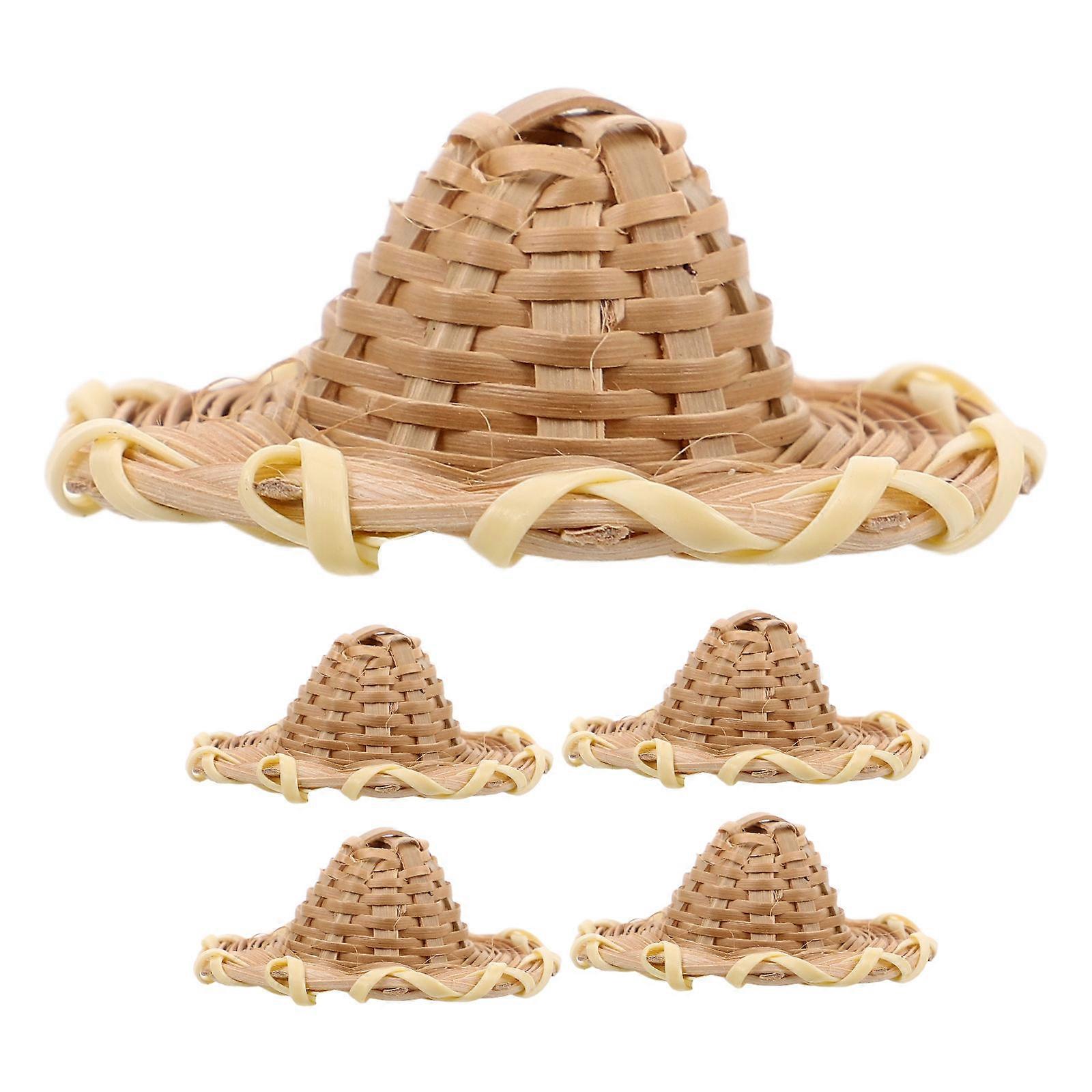 Miniature Doll Hats: 5Pcs Rattan Weaving Caps Perfect For Various Occasions Ideal For Craft Enthusiasts And Outdoor Leisure