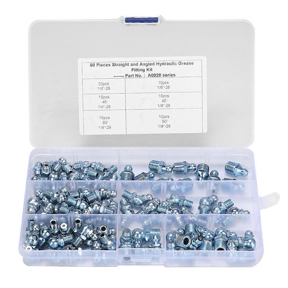 Straight Bend Grease Zerk 80pcs 1/8in-28 45 Hexagonal Nozzle