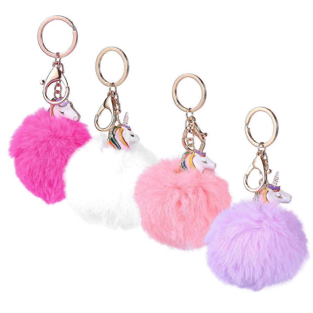 Creative Plush Unicorn Keychain for Decoration Lavender Metal Plush Key Ring with Durable Design – 2.35"