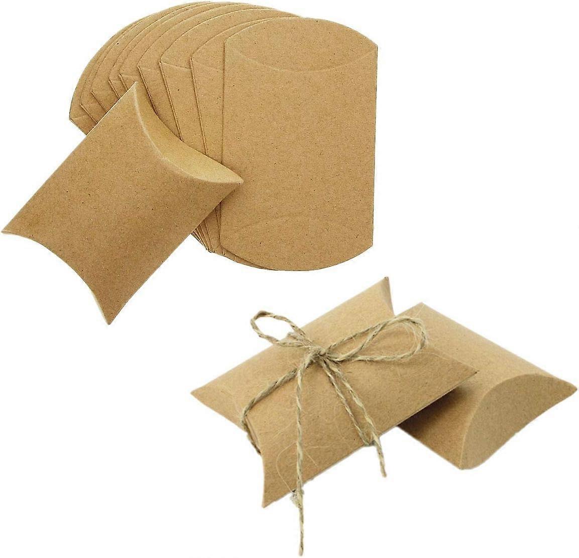 Kraft Paper Gift Box 50/100 Pack with Jute Rope for Weddings Parties Small Items, 50 Kraft Boxes, Durable Design