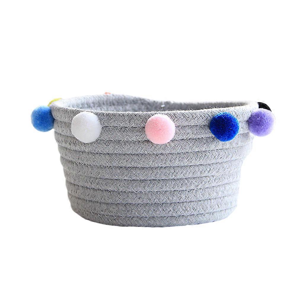 Scandinavian Cotton Rope Woven Desktop Storage Basket Multipurpose Organizer for Keys Cosmetics Accessories Gray with Colorful Yarn Ball Design