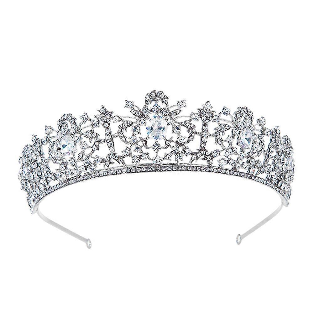 Retro Crown for Women with Clear Rhinestone and Alloy Plating Silver Color for Wedding Party Decoration