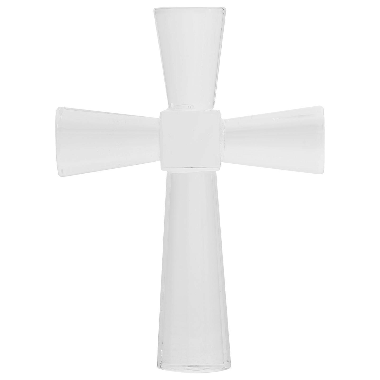 White Crystal Cross Decor for Home Desk Decoration with Smooth Surface and Round Edges 3.5 x 2.7 inches