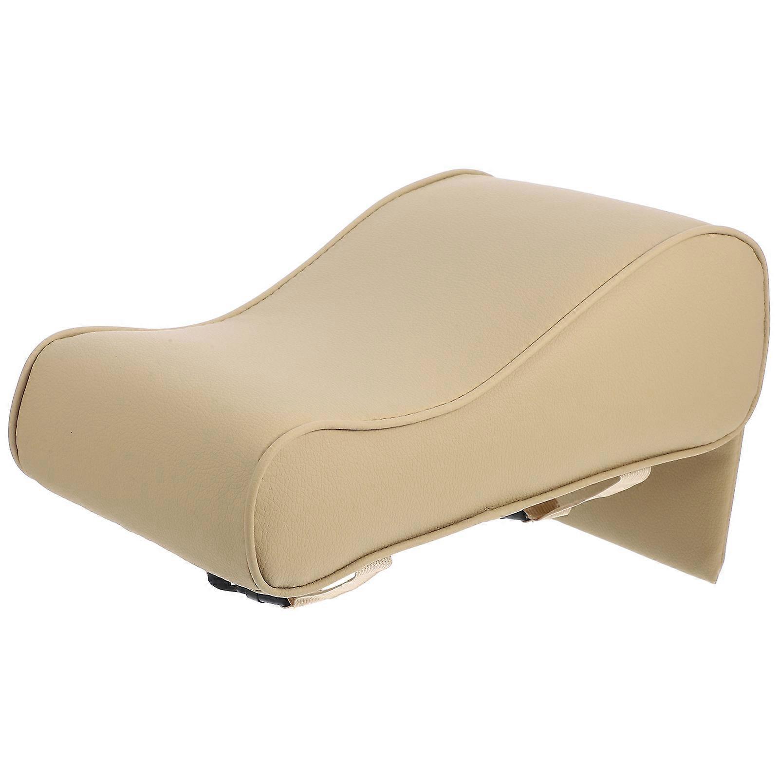 Car Armrest Pad with Storage for Comfortable Drive Beige PU Material Fits Most Vehicles