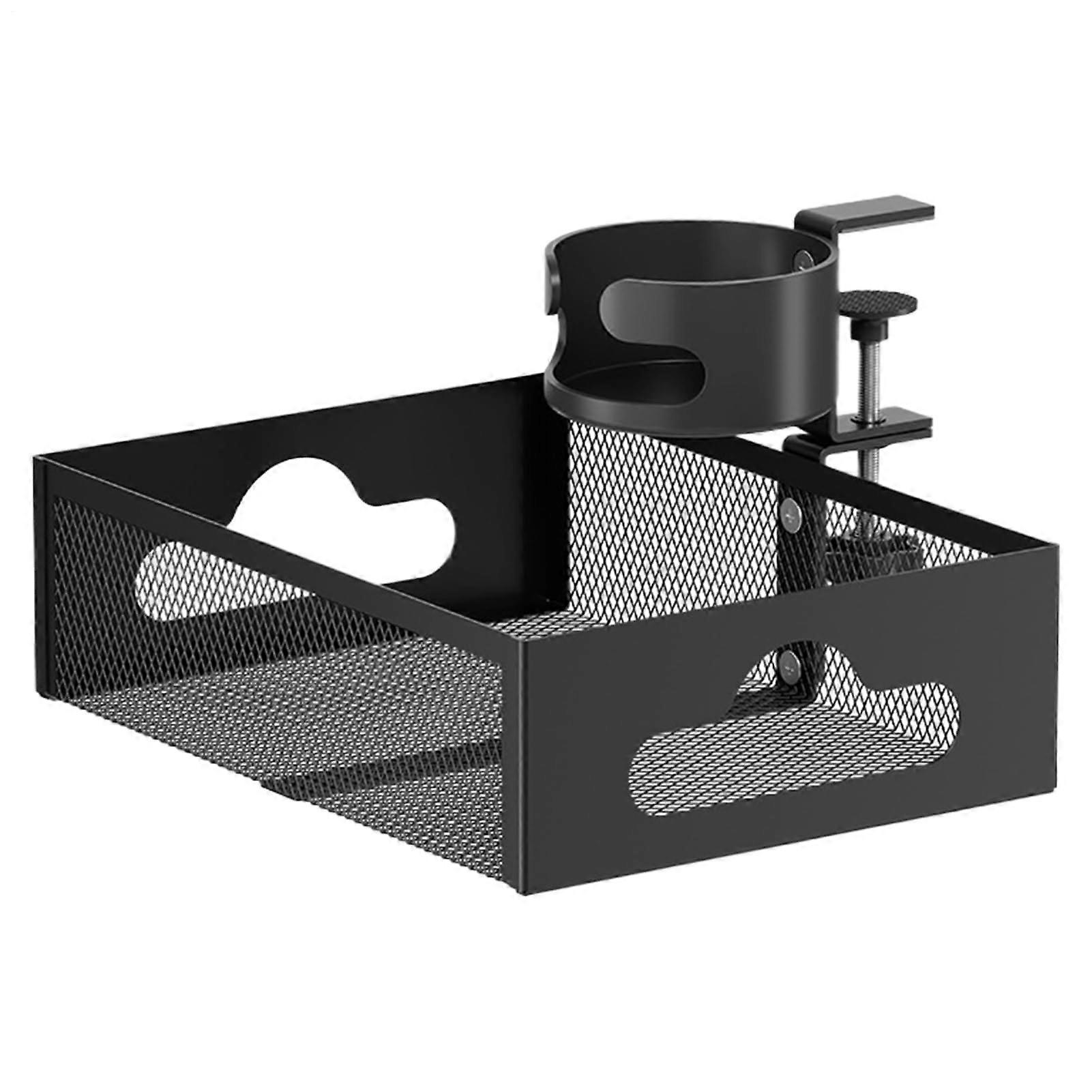 Under Desk Organiser, 360° Rotating ClampOn Tray, SpaceSaving Shelf for Phones Bottles Notebooks, Black