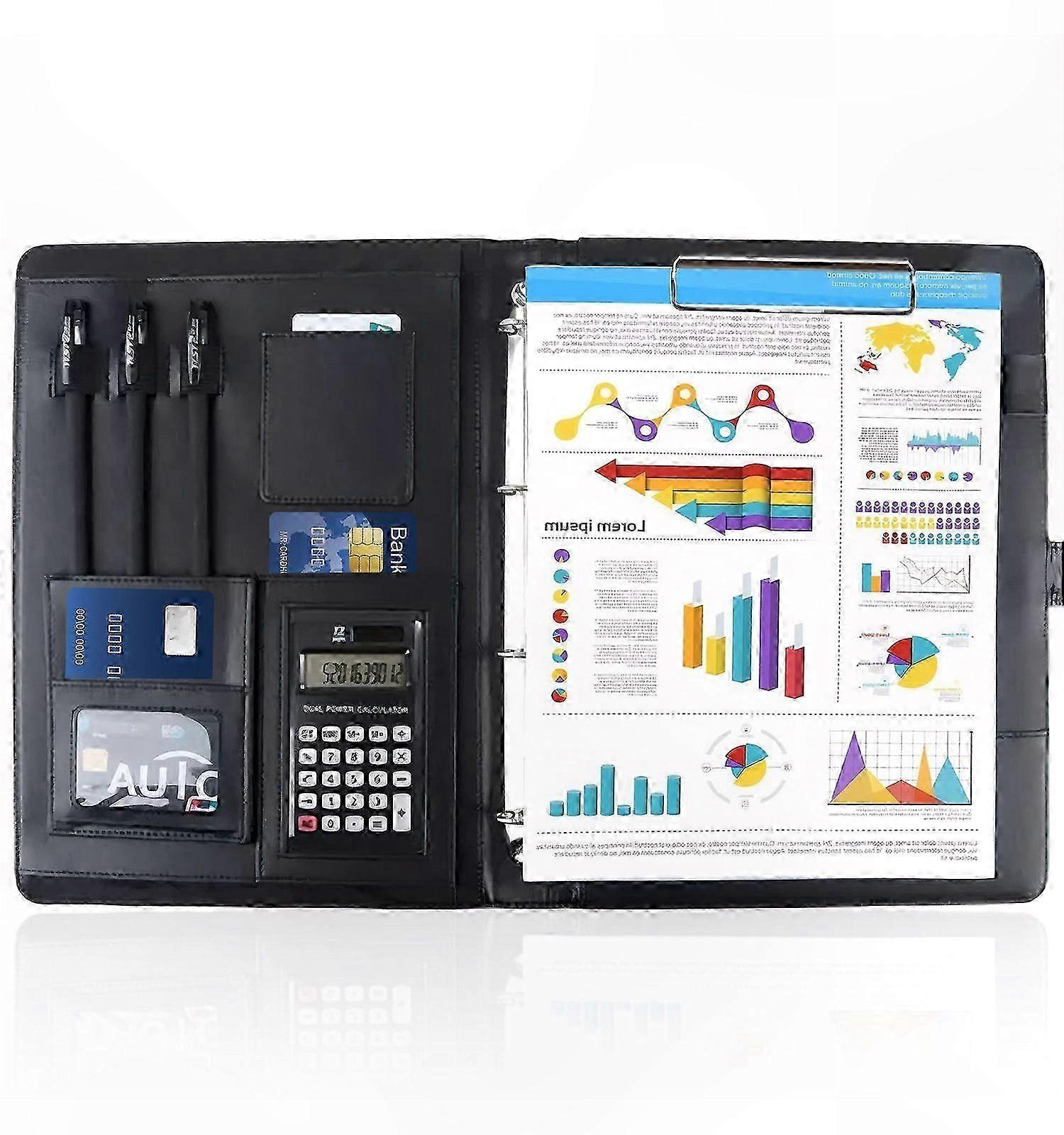 Leather Conference Folder with Clipboard, A4 Document Organizer