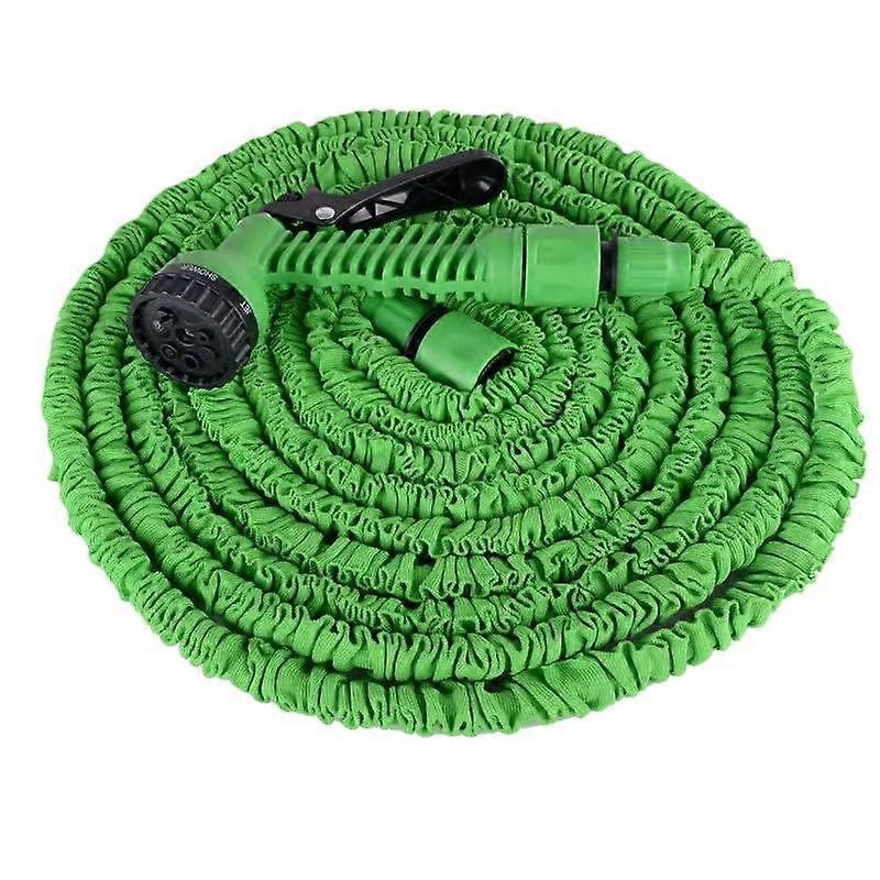 Expandable Garden Hose 15m with Telescopic Design, 7-Function Spray Head, Wall Mount, and Connections in Green