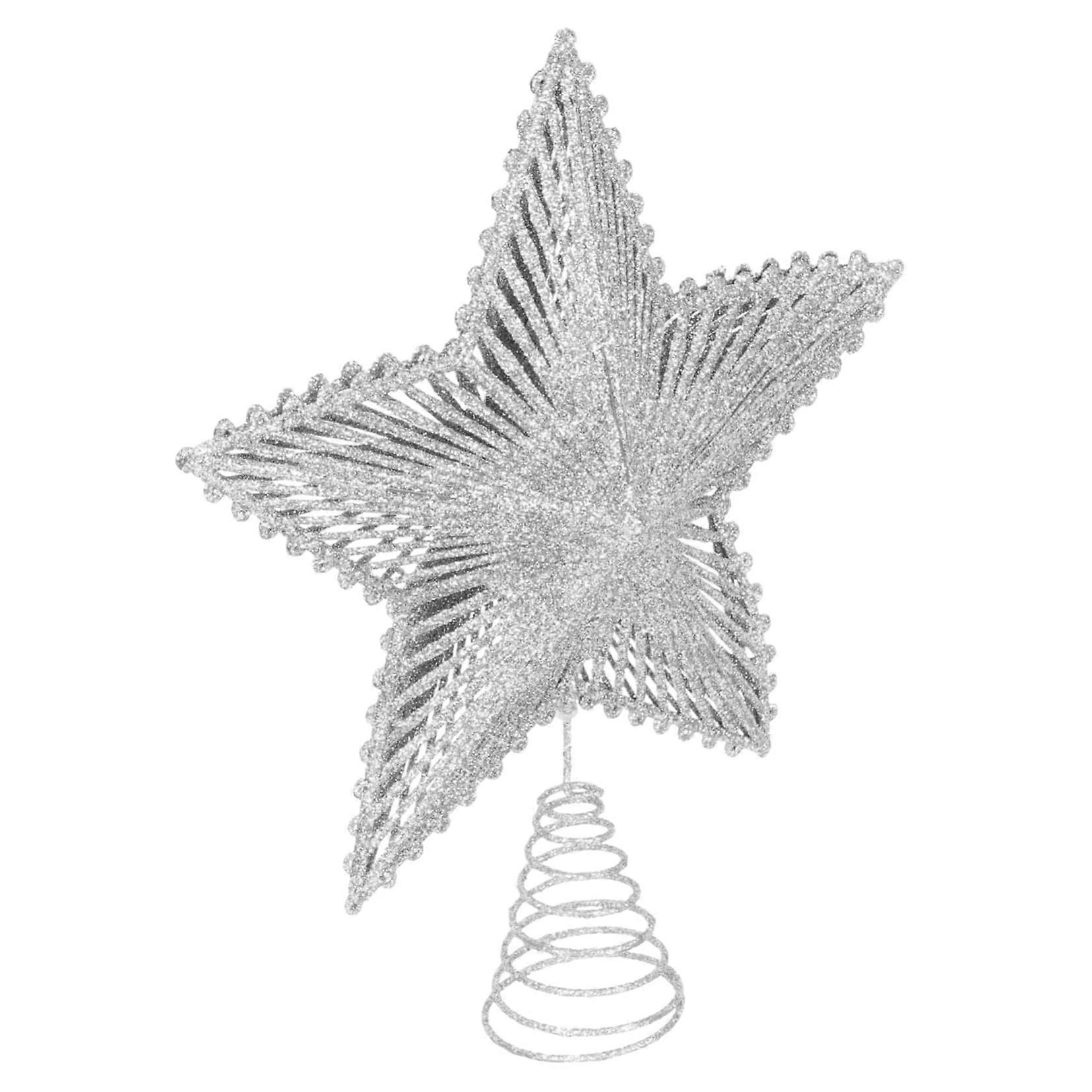 Silver Christmas Tree Topper Star with Hollow Design for Xmas Tree Decoration