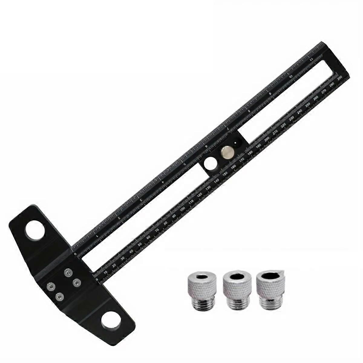 2 in 1 Drilling Positioning Scoring Ruler Aluminum Alloy Scriber Marking Gauge with 6/8/10mm Drill