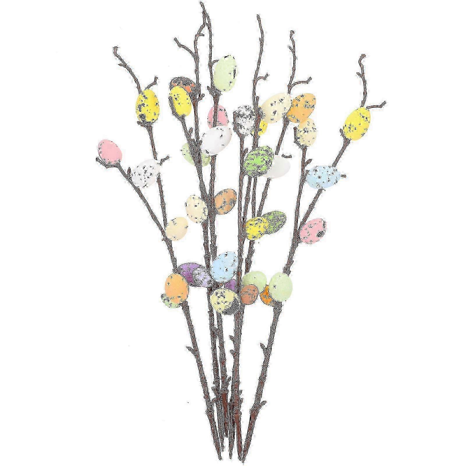 6pcs Easter Egg Decorations with Artificial Twig Stems for Spring Party and Home Decoration