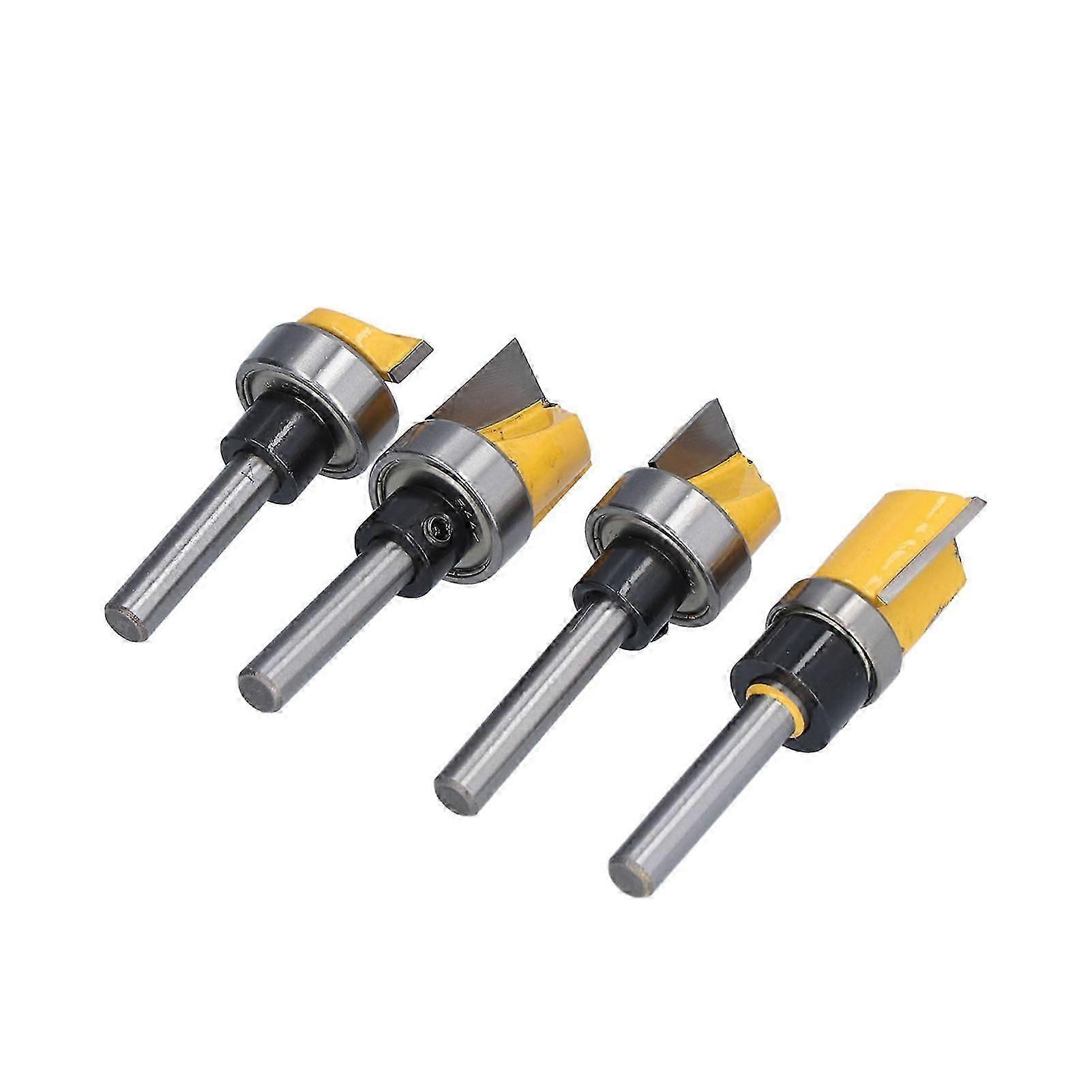 4Pcs Template Router Bit Set 1/4in Shank Bearing Flush Trim Bits for Wood Particle Board