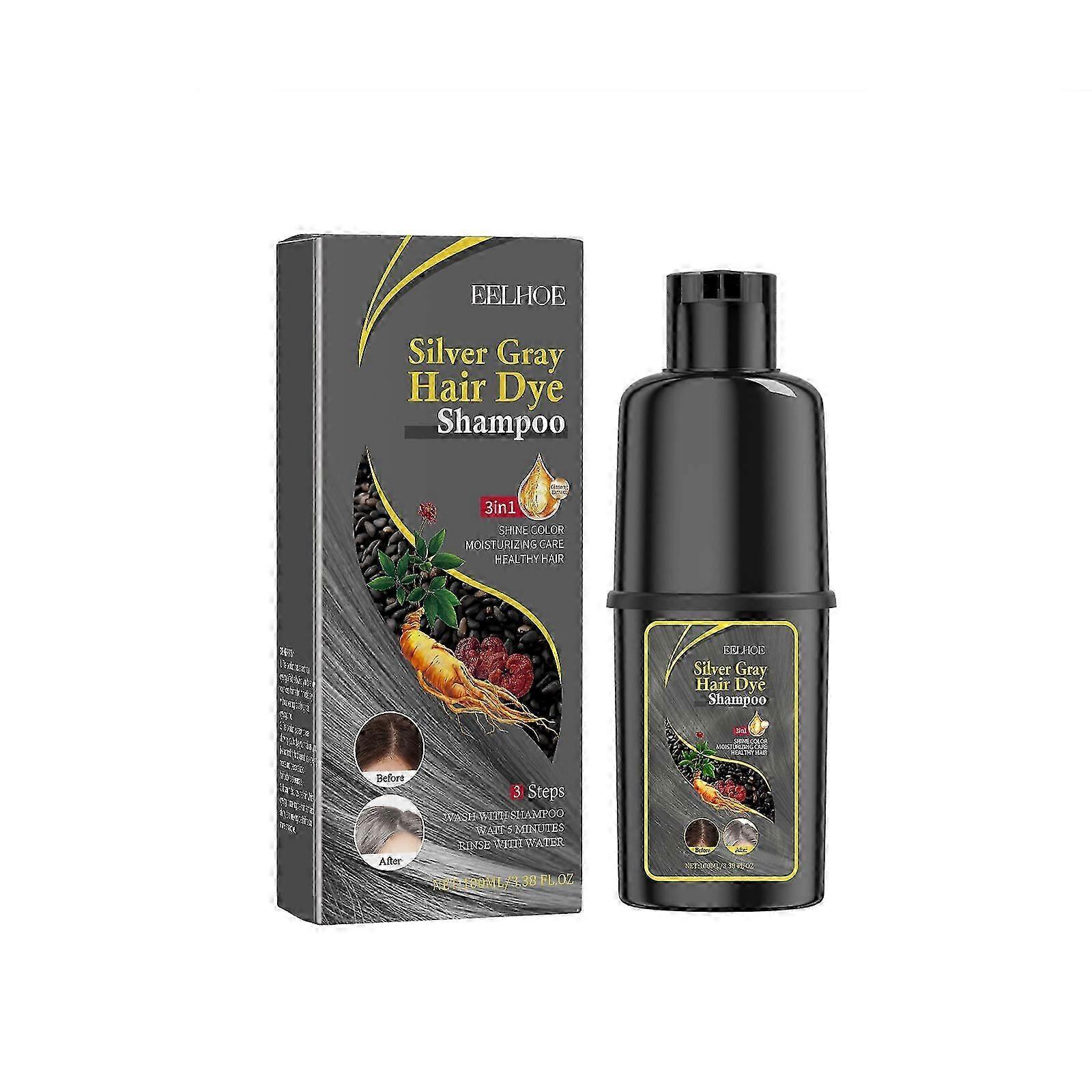 EELHOE black hair dye shampoo (silver gray), gentle and non-irritating, moisturizing scalp, easy color change hair shampoo
