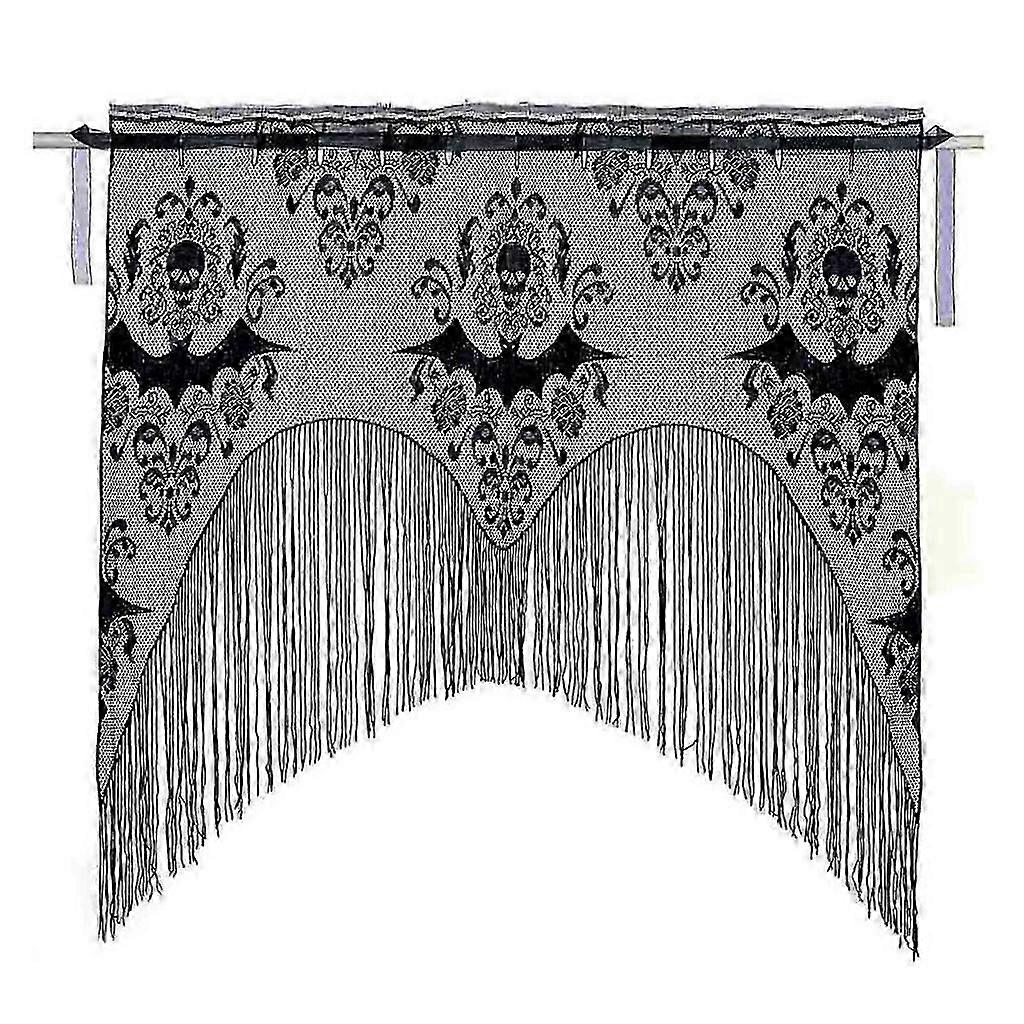 ליל כל הקדושים שחור תחרה גולגולת פרנזים וילון ליל כל הקדושים דלת חלון valance תפאורה