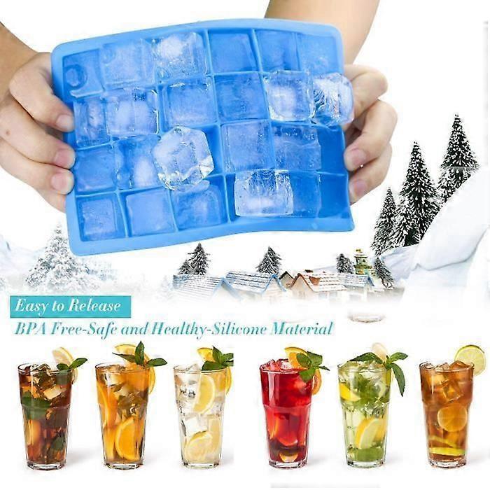 Soft Silicone Ice Cube Tray with Lid Ice Cube Mold Blue 24