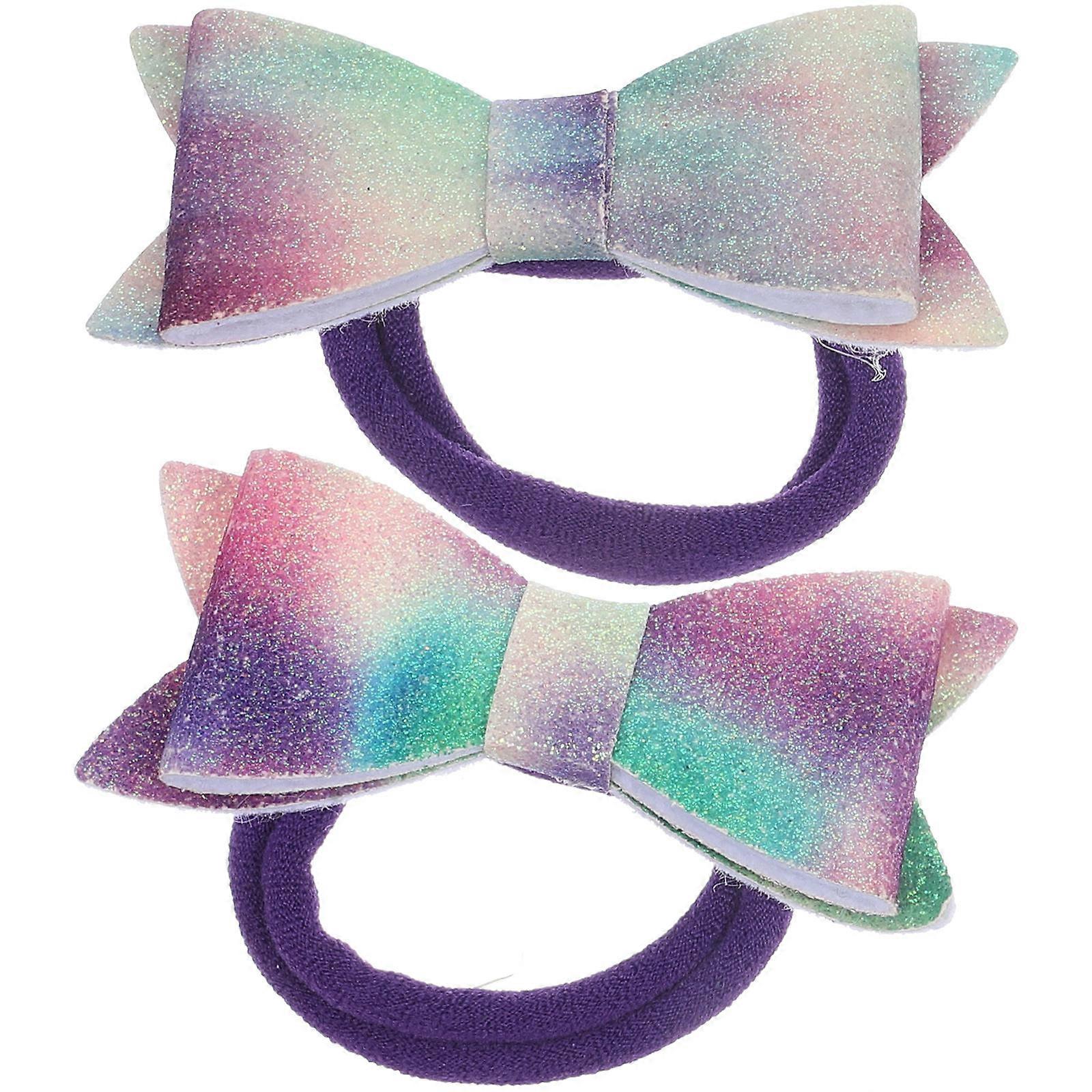Glitter Bow Hair Ties Elastic Ponytail Holders for Girls 2Pcs Assorted Color