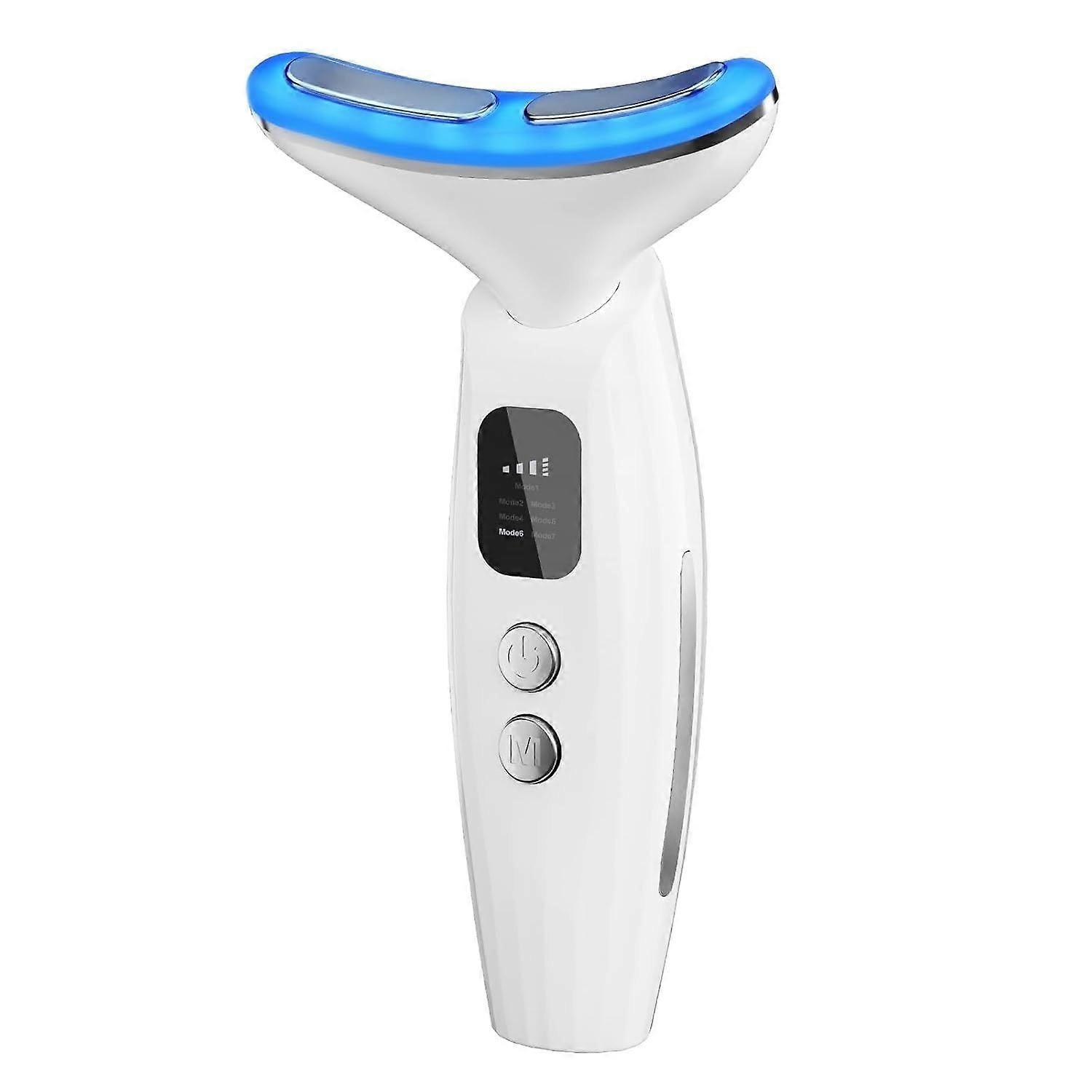 EMS Facial Massager - Anti-Wrinkle, 45C Heat & 7 Colors with 3 Modes for Neck Lifting and Skin Firming(White)