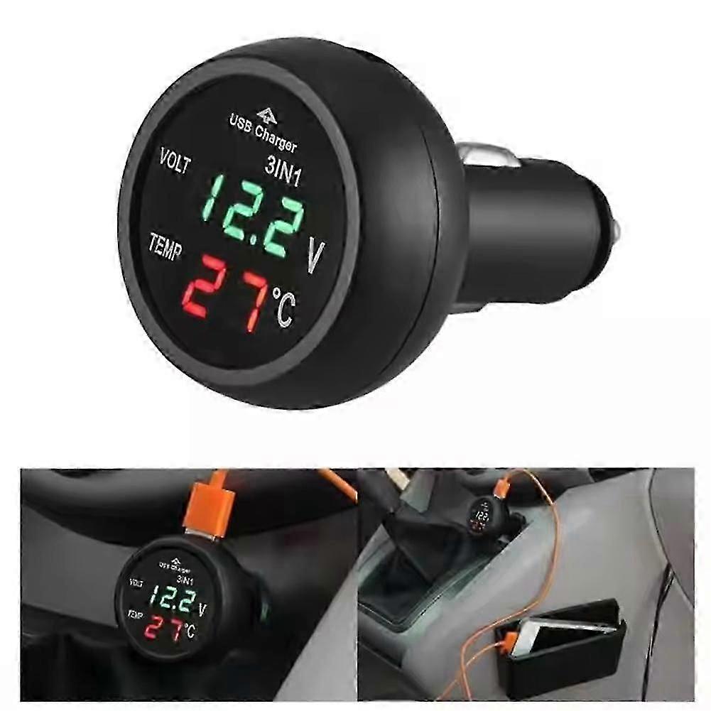 3-in-1 Thermometer Charger Voltmeter 12V/24V LED Digital Cigarettes Lighters
