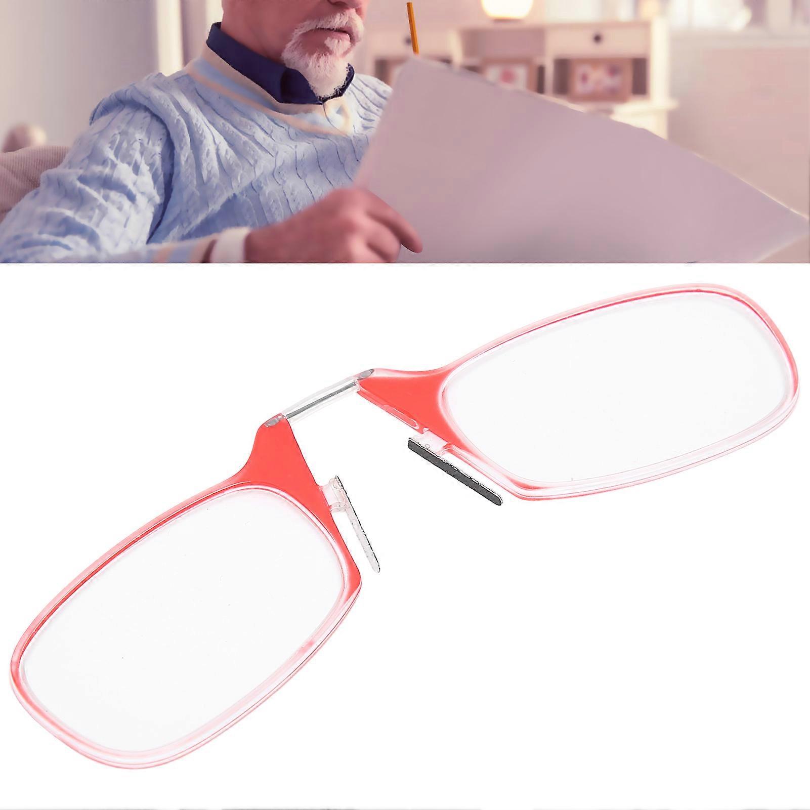 Lightweight Unisex Nose Clip Armless Reading Glasses +200 Red