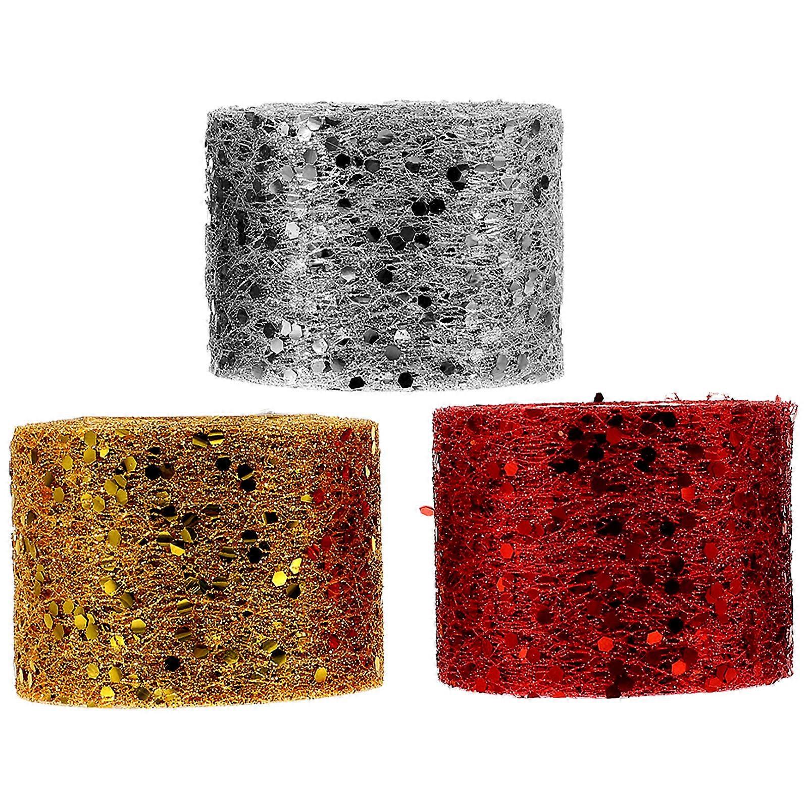 Hemoton 3 Rolls Multi functional Glitter Tulle Material for Gift Box Wrapping Gauze Decoration and Crafting